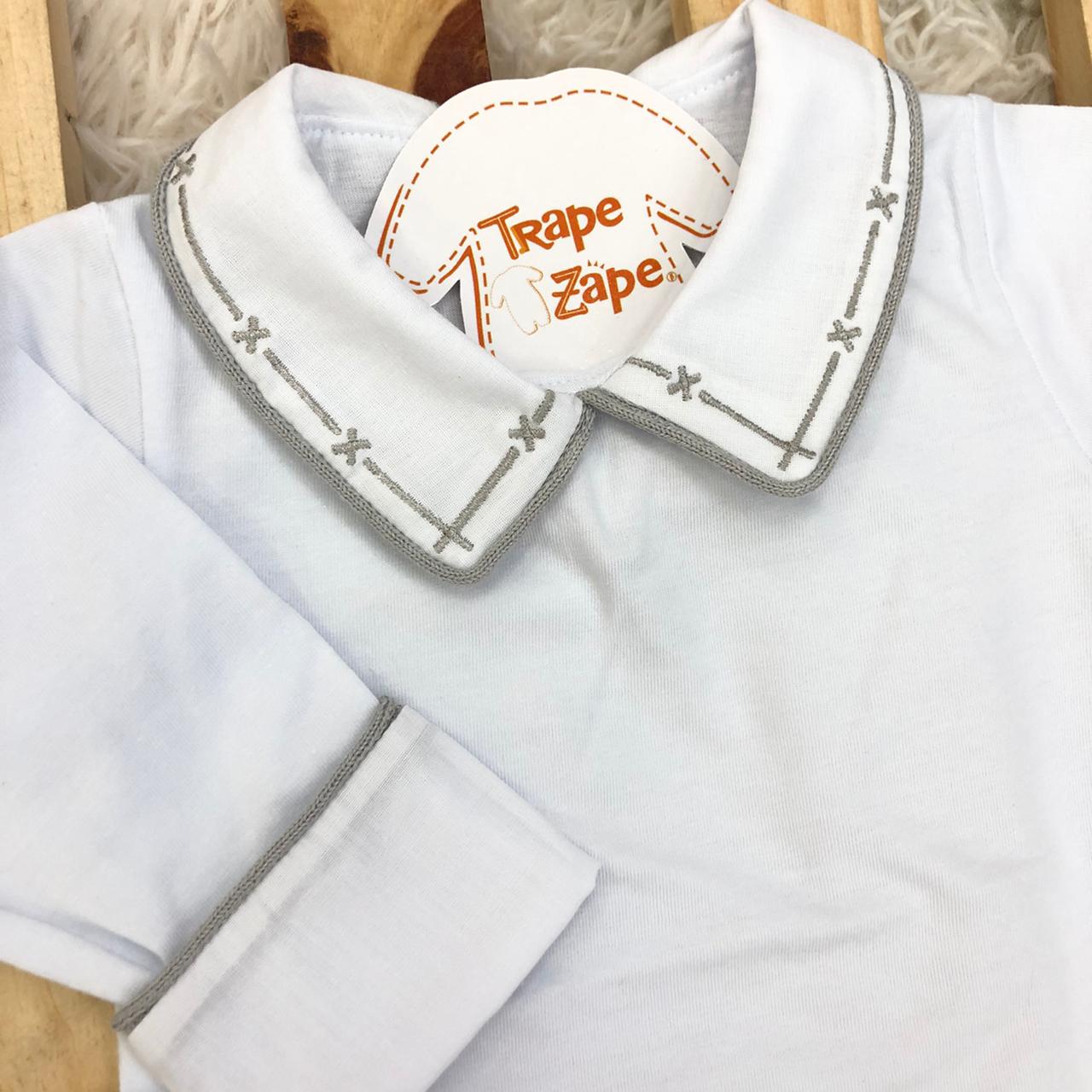 Body gola bordada com viés de linha- X cinza